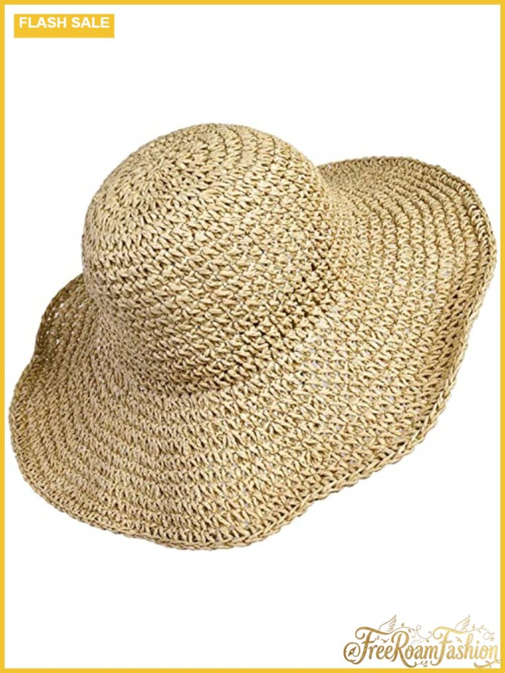 Wide Brim Floppy Straw Sun Hat Foldable Beach Cap Natural Paper Braided